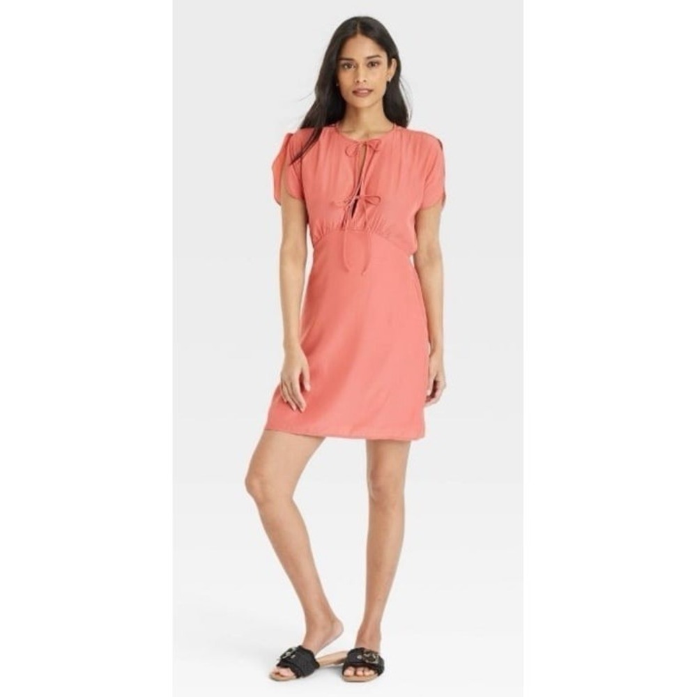NEW Universal Thread Orange‎ Tie Front Flutter Sleeve A-Line Mini Dress, XS